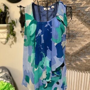 New York and Company Blue and Green Abstract Women's Top